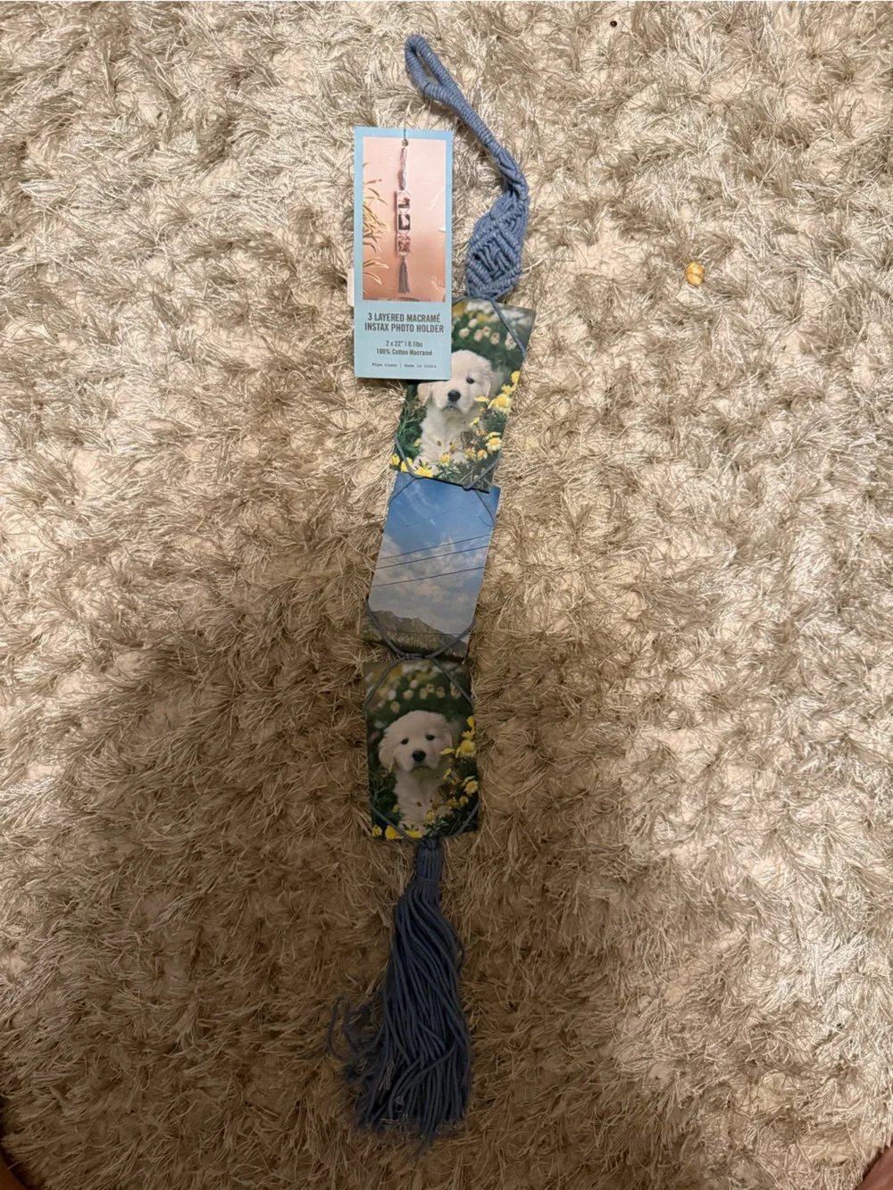 Urban Outfitters Blue Macrame Tassel Photo Panel Garland